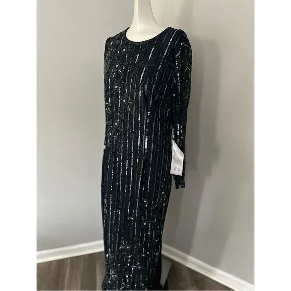 MAC DUGGAL EMBELLISHED HIGH NECK ILLUSION LONG SLEEVE GOWN